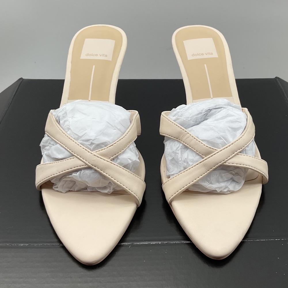 Dolce Vita Cream Crisscross Pointed Toe Kitten Heel Mules Sandals Size 6.5